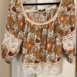 Rachel Zoe Brown and Orange Smocked Ruffled Blouse